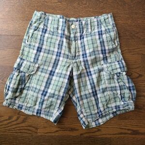 Vintage Polo Jeans Company RL Men's Plaid Cargo Shorts - Green and Blue